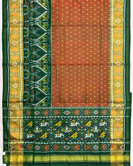 Green & Rust Doted with Peacock Scut Border Patola Saree