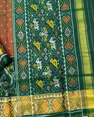 Green & Rust Doted with Peacock Scut Border Patola Saree