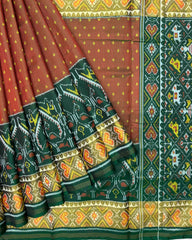 Green & Rust Doted with Peacock Scut Border Patola Saree