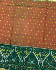 Green & Rust Doted with Peacock Scut Border Patola Saree