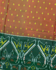 Green & Rust Doted with Peacock Scut Border Patola Saree