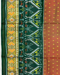 Green & Rust Doted with Peacock Scut Border Patola Saree