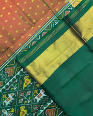 Green & Rust Doted with Peacock Scut Border Patola Saree