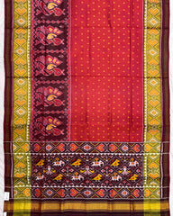 Red & Maroon Doted with Peacock Scut Border Patola Saree