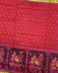 Red & Maroon Doted with Peacock Scut Border Patola Saree