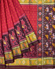 Red & Maroon Doted with Peacock Scut Border Patola Saree