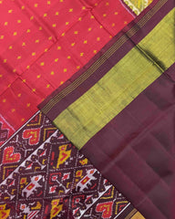 Red & Maroon Doted with Peacock Scut Border Patola Saree