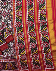 Red & White Navratan Twill Patola Saree