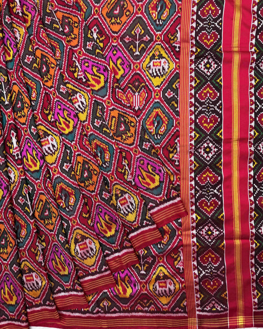 Red & Multicolour Narikunj Twill Patola Saree