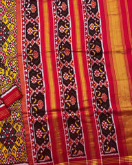 Red & Yellow Navratan Twill Patola Saree