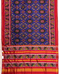 Red & Blue Navratan Twill Patola Saree