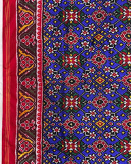 Red & Blue Navratan Twill Patola Saree