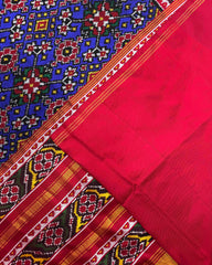 Red & Blue Navratan Twill Patola Saree