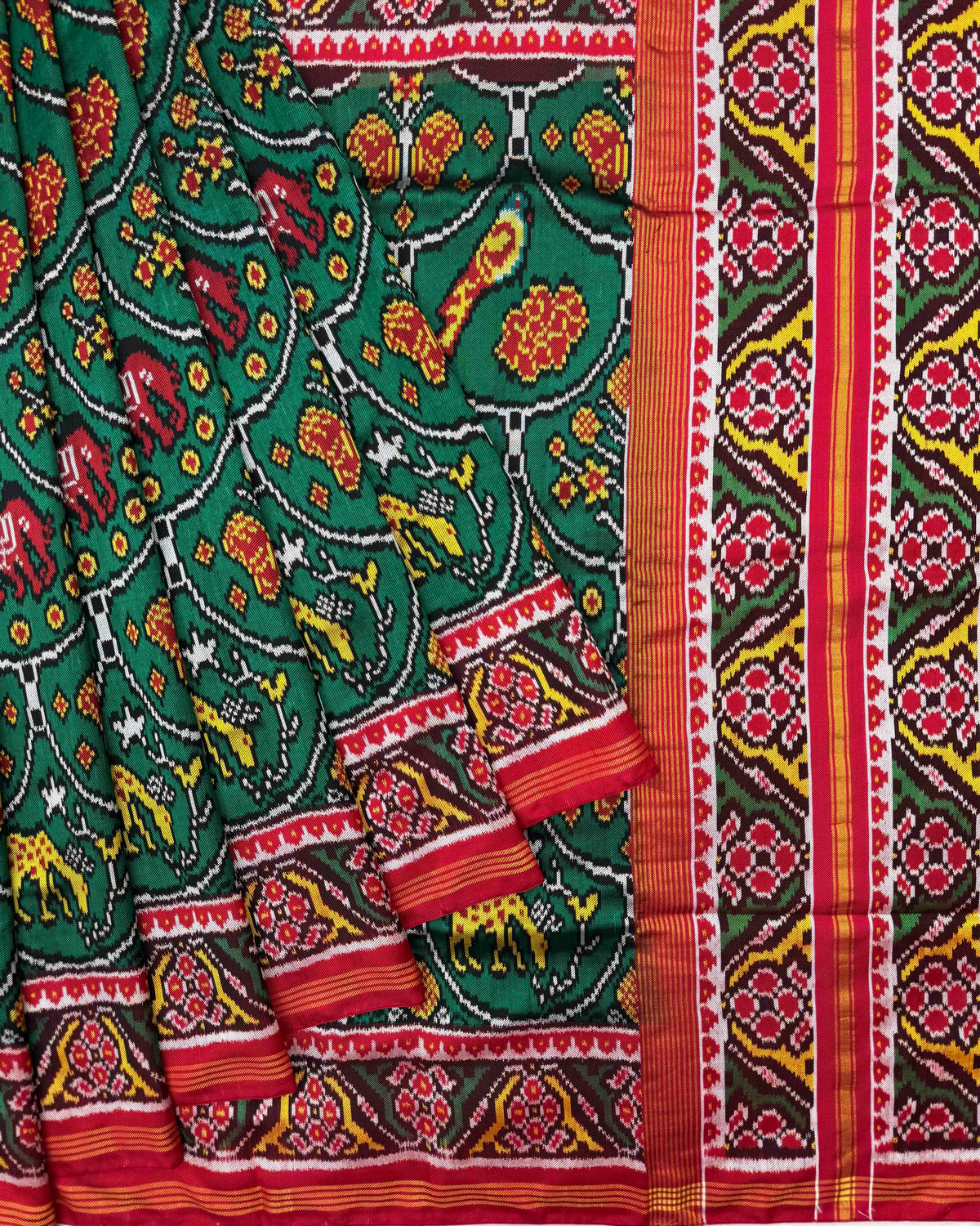 Red & Green Narikunj Twill Patola Saree