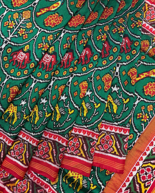 Red & Green Narikunj Twill Patola Saree