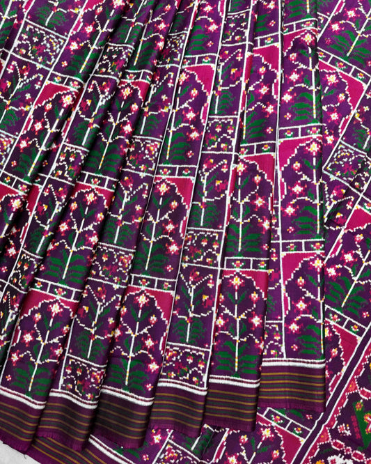 Purple New Flower Design Double Ikat Patola Saree