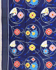 Blue Fancy Flower Elephant Circle Double Ikat Patola Saree