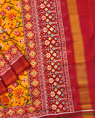 Red & Yellow Fancy Flower Double Ikat Patola Saree