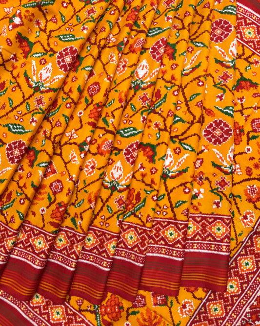 Red & Yellow Fancy Flower Double Ikat Patola Saree