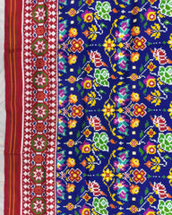 Red & Blue Flower with Elehphant Pallu Double Ikat Patola Saree