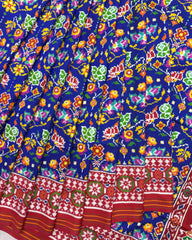 Red & Blue Flower with Elehphant Pallu Double Ikat Patola Saree