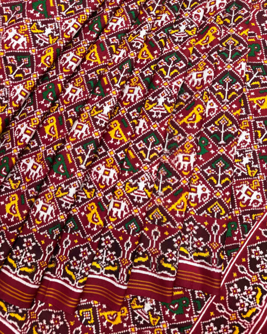 Red & Maroon Narikunj Double Ikat Patola Saree