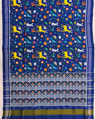 Blue Fancy Bird & Deer Double Ikat Patola Saree