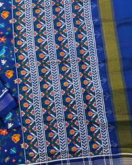 Blue Fancy Bird & Deer Double Ikat Patola Saree