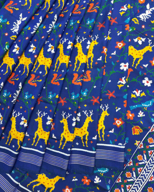 Blue Fancy Bird & Deer Double Ikat Patola Saree