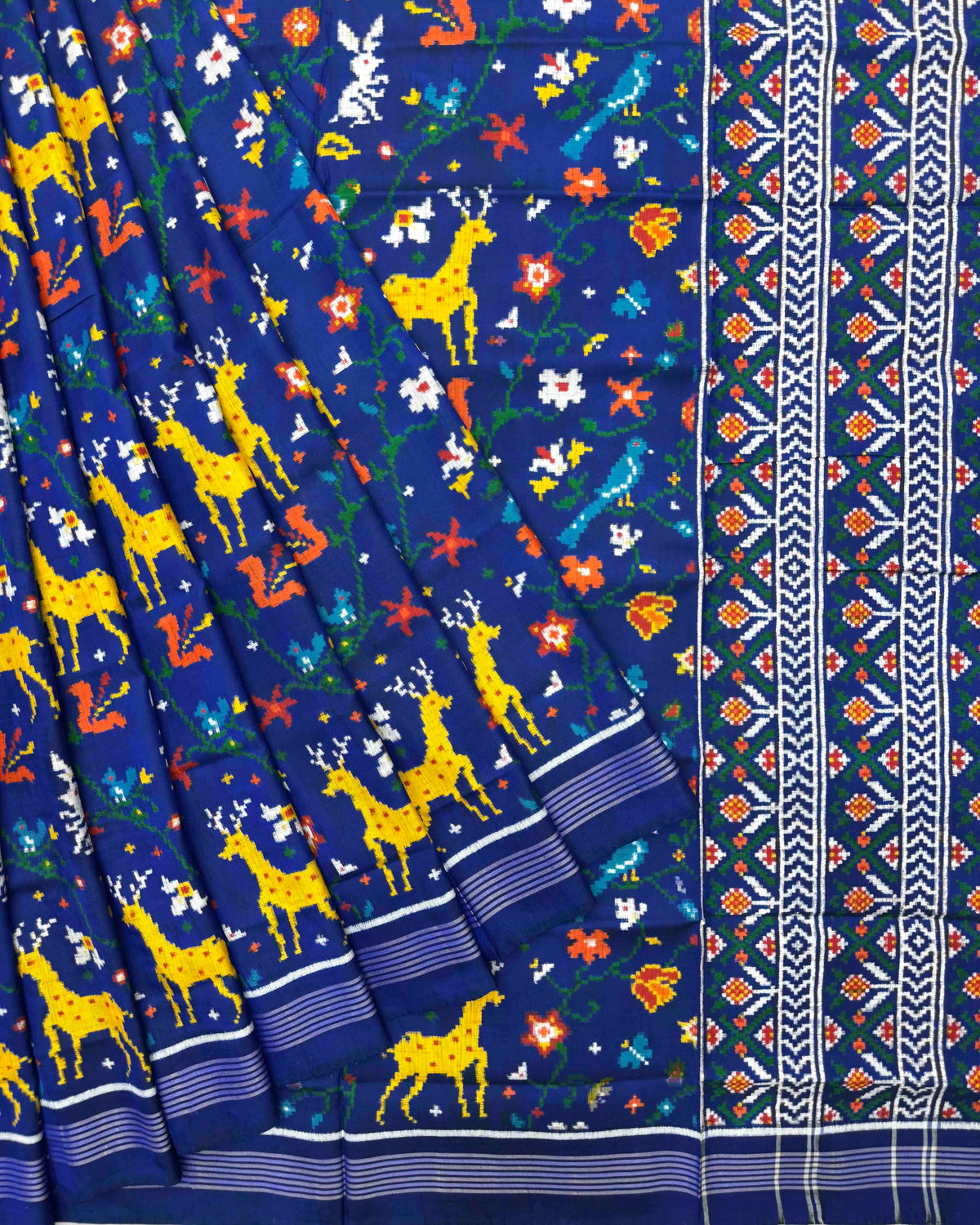 Blue Fancy Bird & Deer Double Ikat Patola Saree