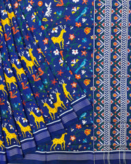 Blue Fancy Bird & Deer Double Ikat Patola Saree