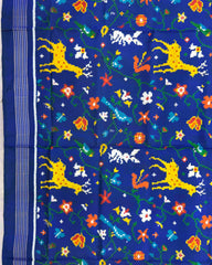 Blue Fancy Bird & Deer Double Ikat Patola Saree