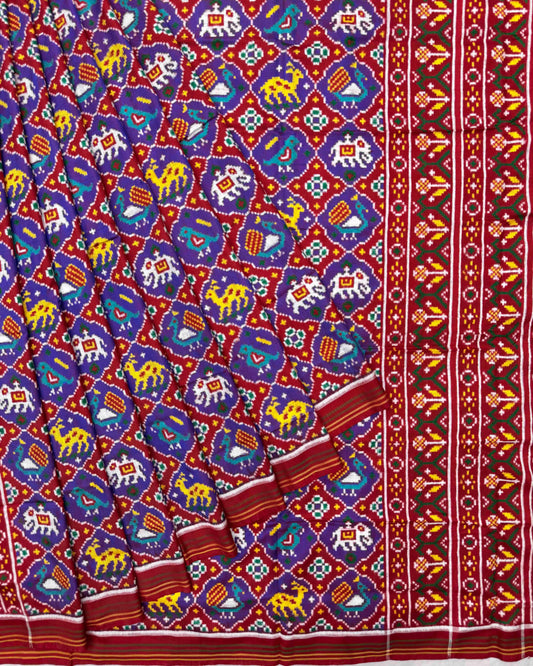 Red & Blue Small Narikunj Double Ikat Patola Saree