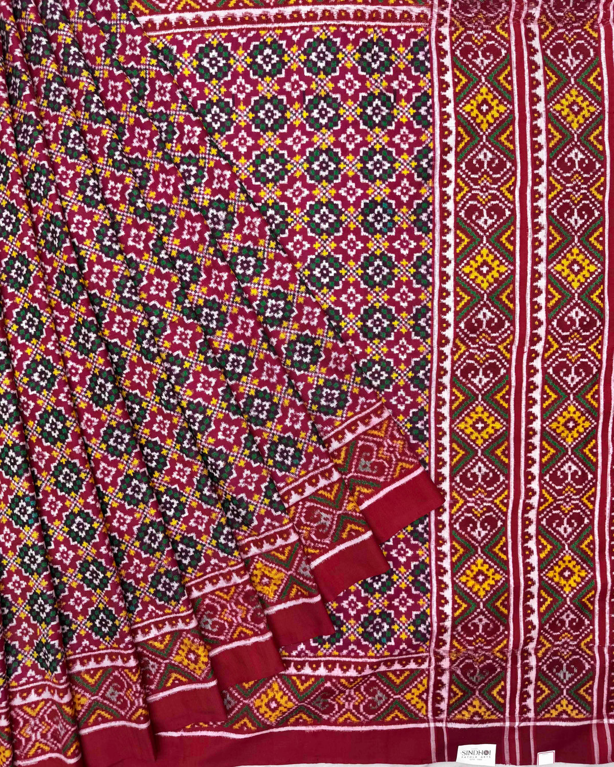 Red Buttonful Double Ikat Patola Saree