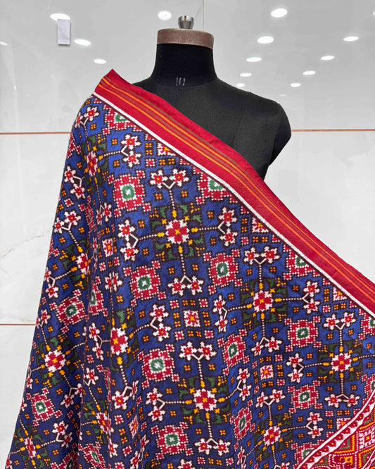 Red & Blue Navratan Double Ikat Patola Dupatta