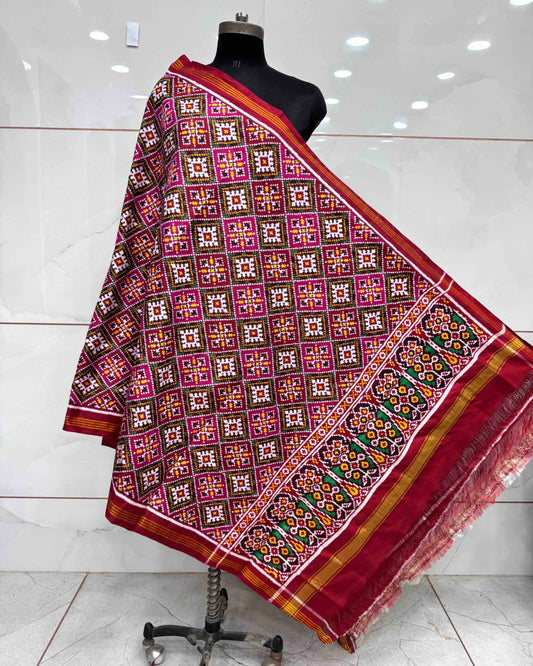 Red & Pink Panchanda Double Ikat Patola Dupatta