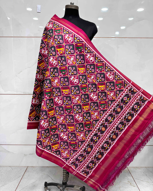 Pink Narikunj Double Ikat Patola Dupatta