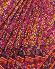 Red Multicolour Navratan Semi Double Ikat Patola Saree