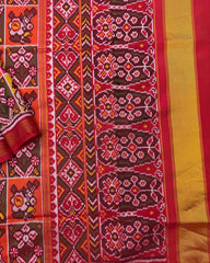 Red Multicolour Chex Narikunj Semi Double Ikat Patola Saree