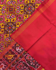 Red & Yellow Navratan Semi Double Ikat Patola Saree