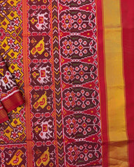 Red & Yellow Navratan Semi Double Ikat Patola Saree