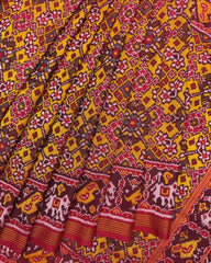 Red & Yellow Navratan Semi Double Ikat Patola Saree