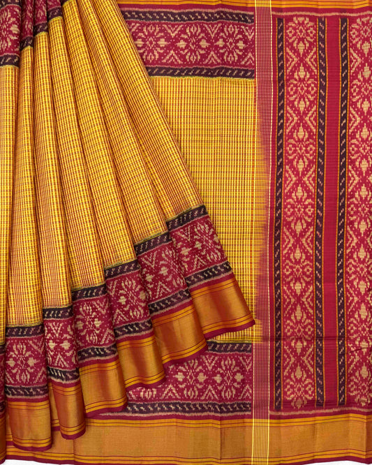 Red & Mustard Small Chex Patola Saree