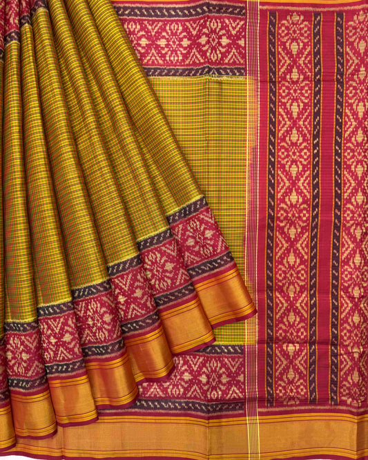 Red & Mistard Small Chex Patola Saree