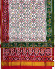 White Manekchowk Navratan Ganga Jamuna Semi Double Ikat Patola Saree