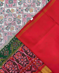 White Manekchowk Navratan Ganga Jamuna Semi Double Ikat Patola Saree