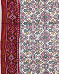 White Manekchowk Navratan Ganga Jamuna Semi Double Ikat Patola Saree