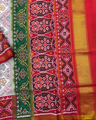 White Manekchowk Navratan Ganga Jamuna Semi Double Ikat Patola Saree