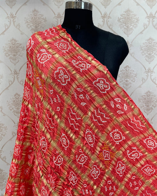 Zari Chex Gaji Silk Dupatta - SindhoiPatolaArt