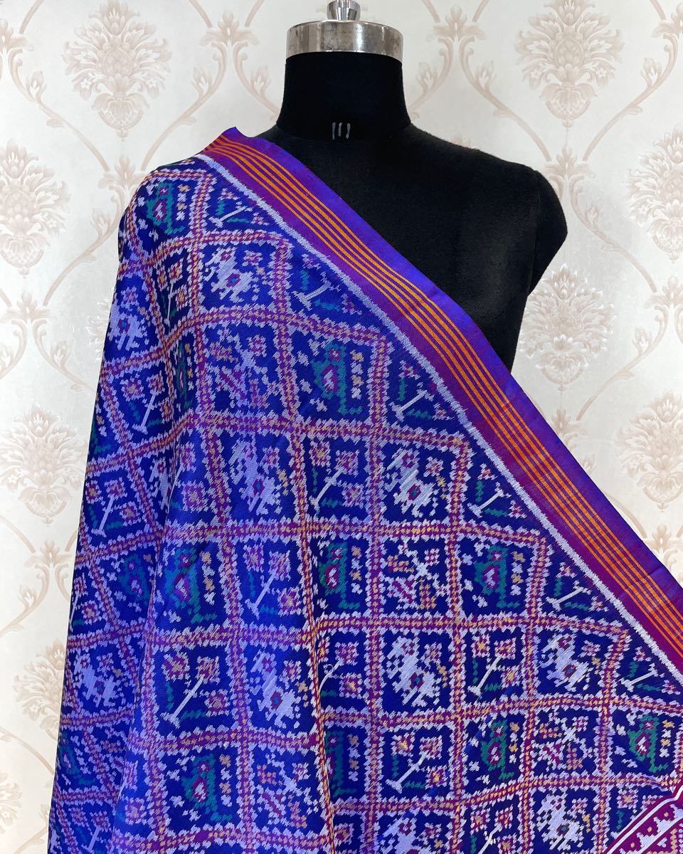 Blue Purple Narikunj Designer Patola Dupatta - SindhoiPatolaArt